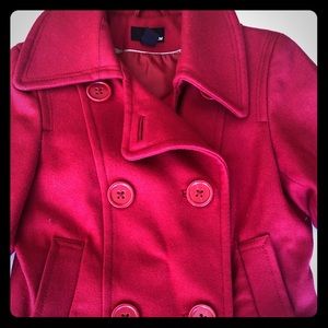 Red pea coat by H&M